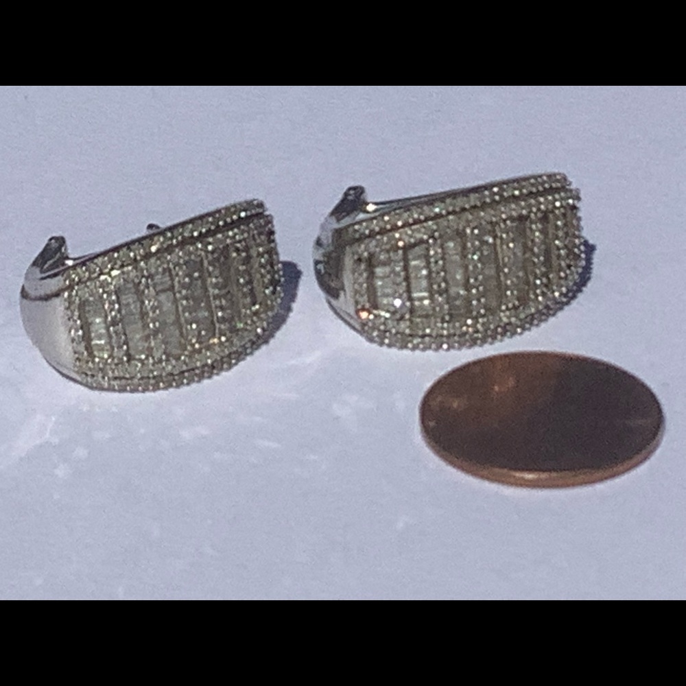 1.95 ctw round and baguette diamond rhodium over sterling silver earrings